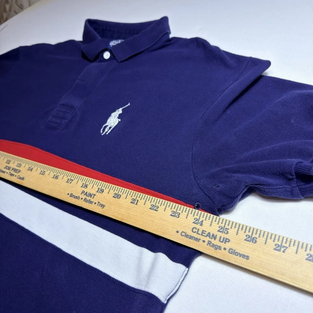 Vintage Polo Ralph LaurenXL Navy Blue Red Big Pony Preppy Faded Y2k Rugby Shirt